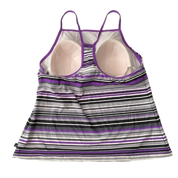 NAUTICA purple striped racerback swim wear tank top, w/ foam pads size 10 w/ tag - Picture 2 of 7